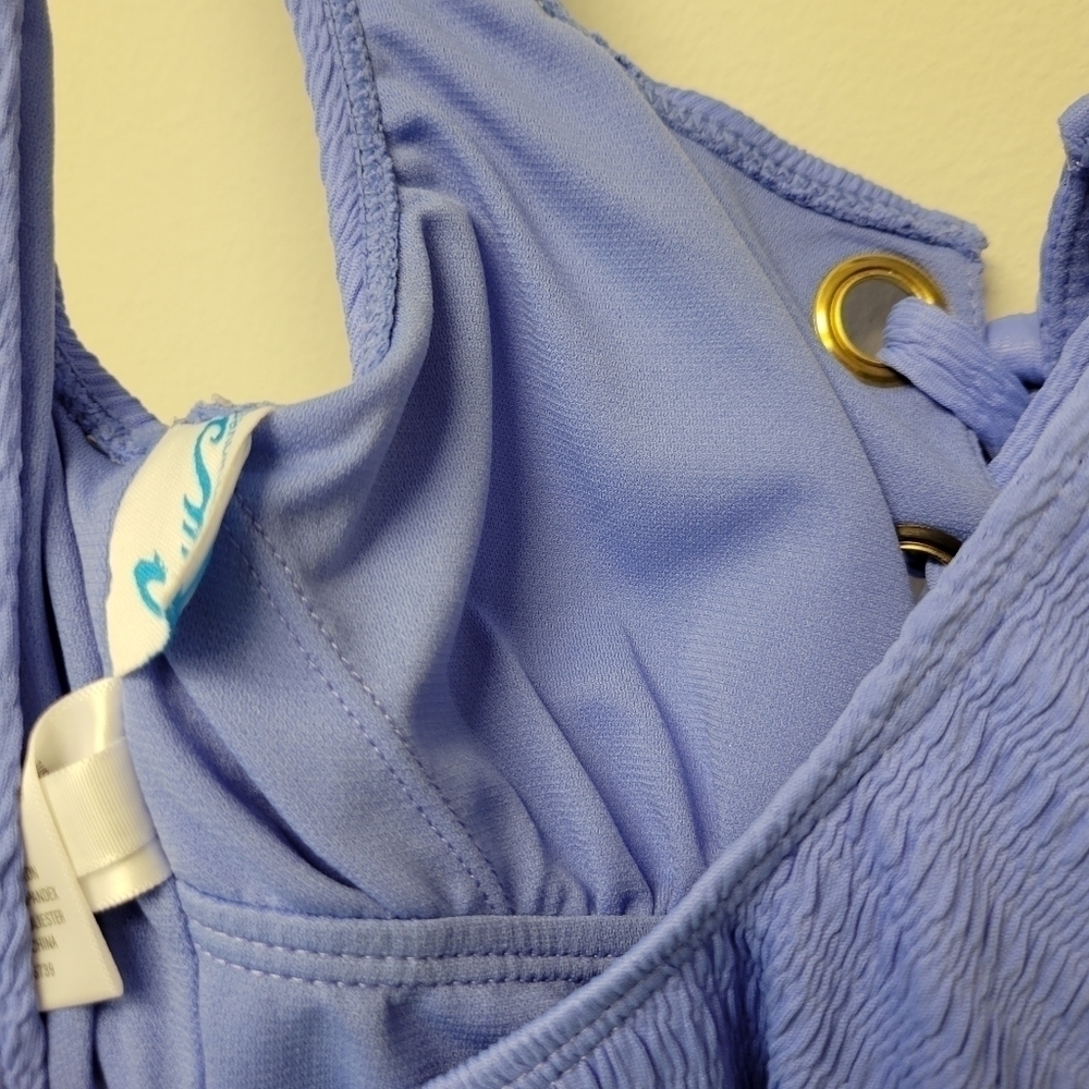 California Waves Textured Grommet One Piece Lace up Swimsuit Blue S - Picture 6 of 11